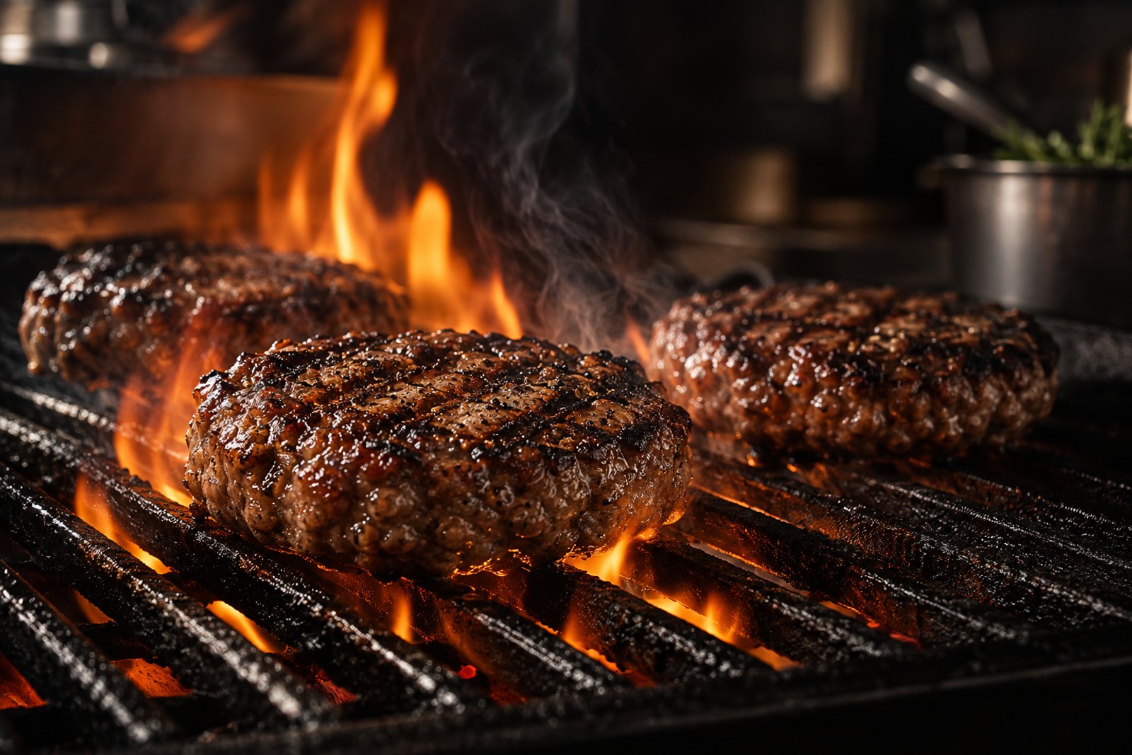 Beef grilling over an open flame
